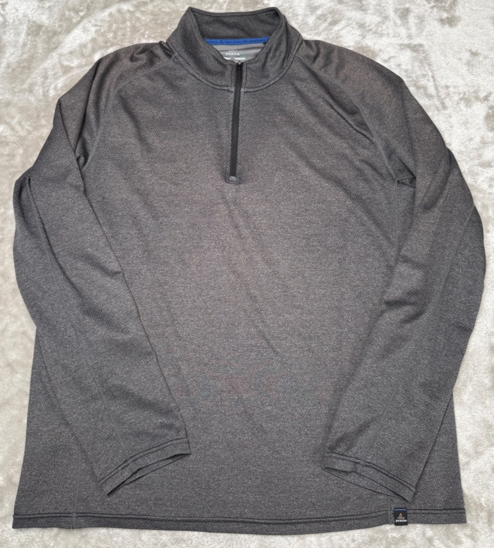 Prana Gray Lightweight Mock Neck Quarter Zip Long Sleeve Shirt Mens Size XL